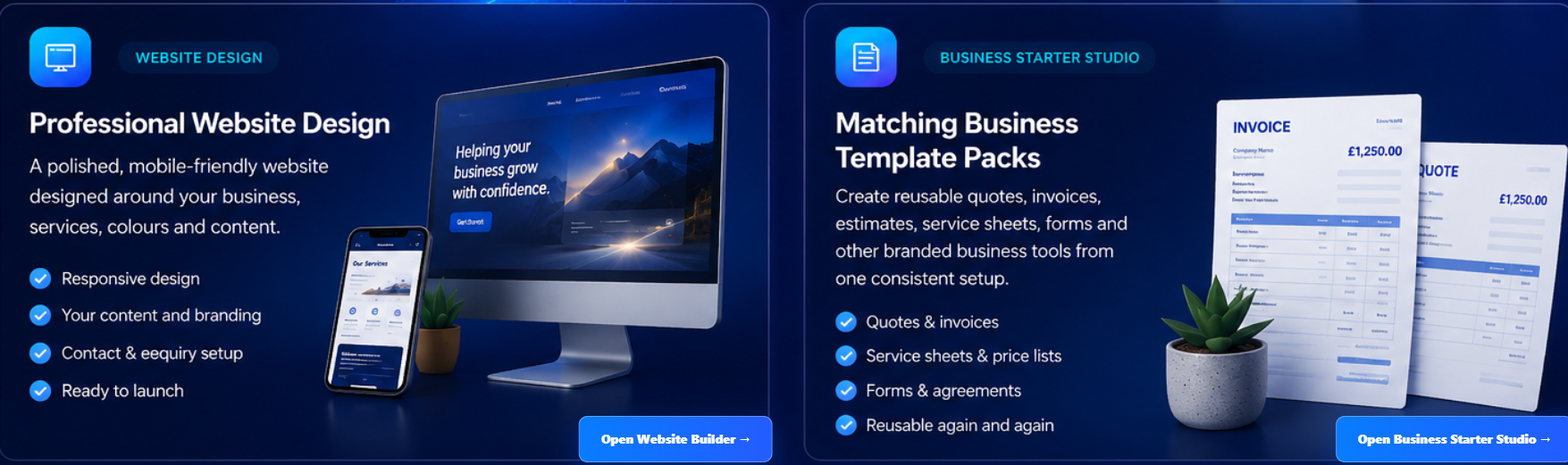 Business Studio website and business template preview